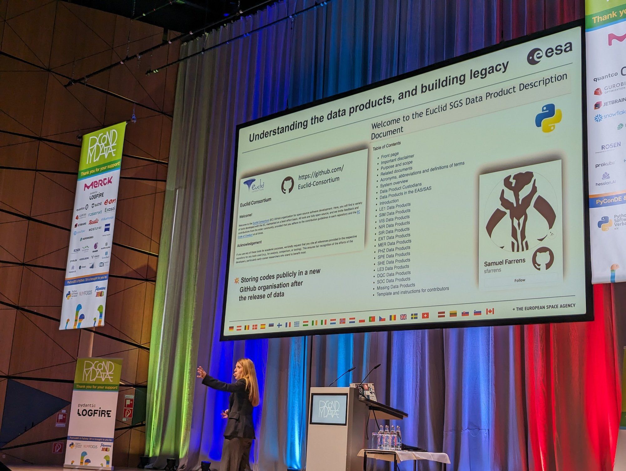 Dr. Canas-Herrera presenting on the Euclid SGS Data Product Description, an open format for the Euclid telescope's data