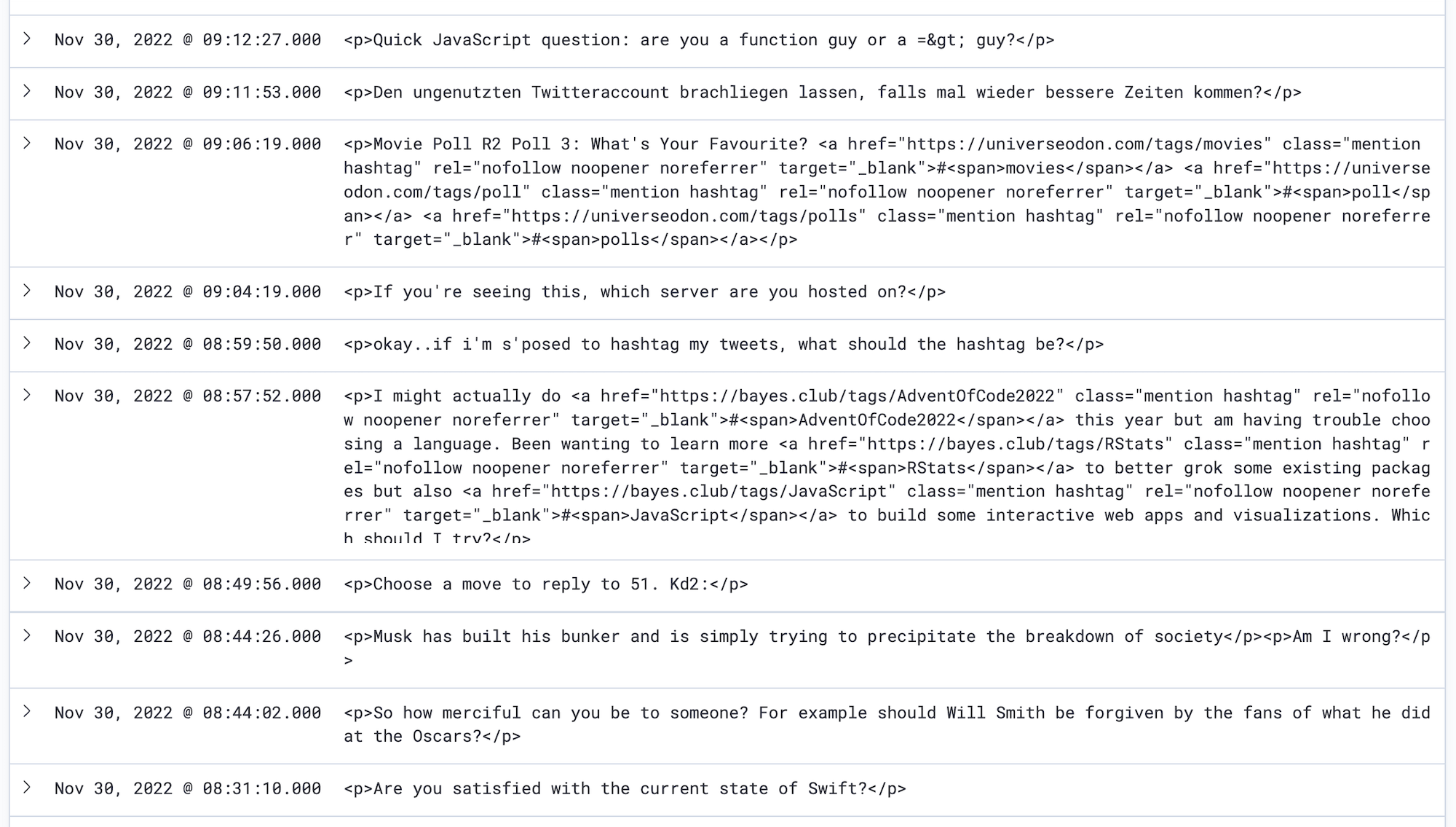 Screenshot of different found polls