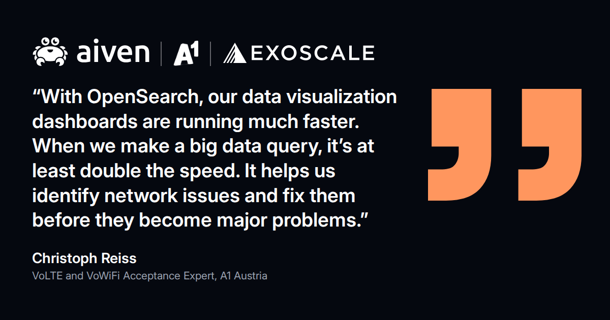 Quote from Christoph Reiss, VoLTE and VoWiFi Acceptance Expert at A1 Austria: dashboards run much faster with OpenSearch