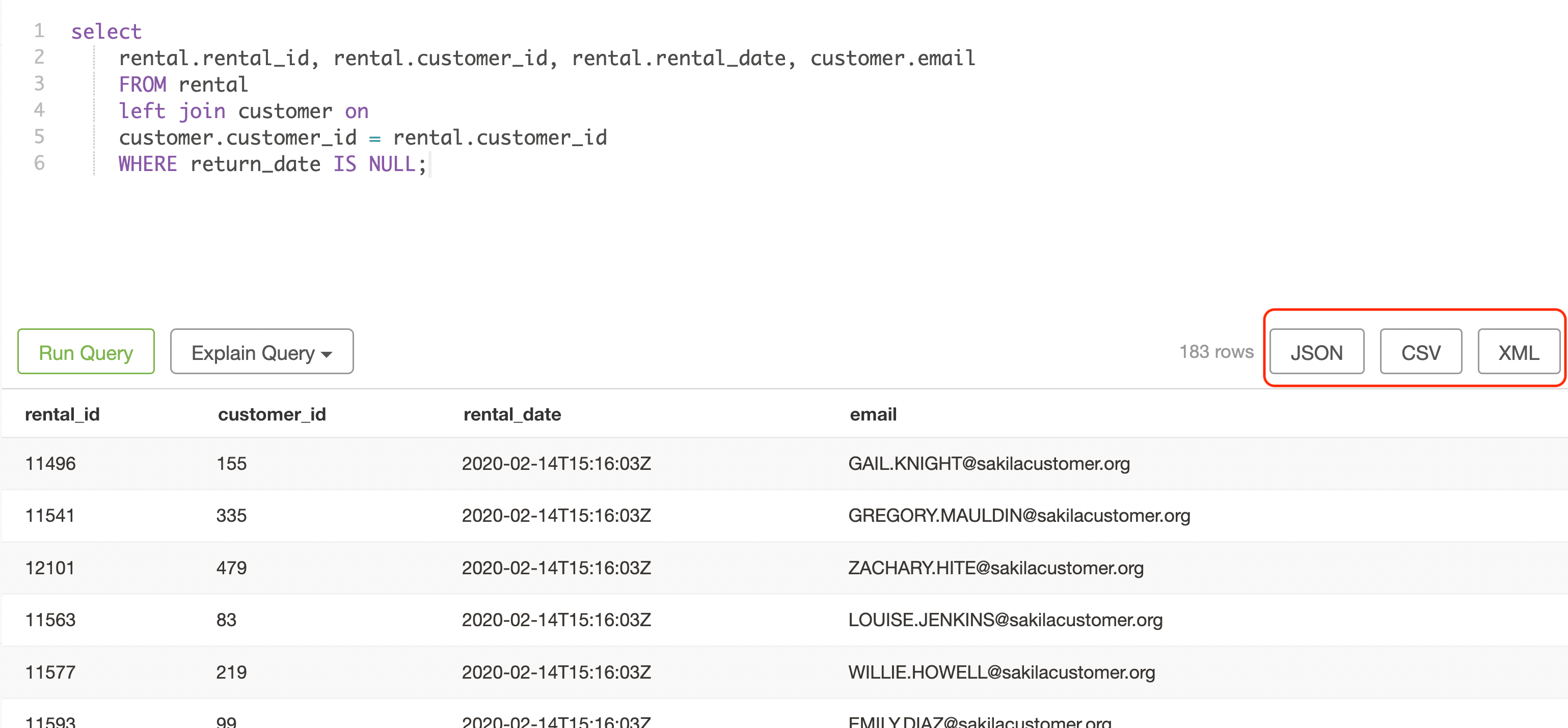 Query for customers with no rental return date