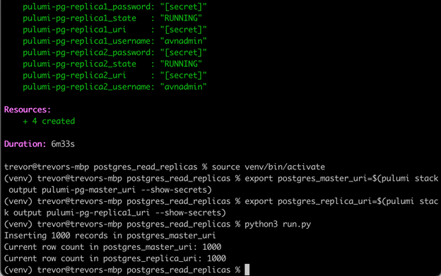 Output with row counts pulumi3