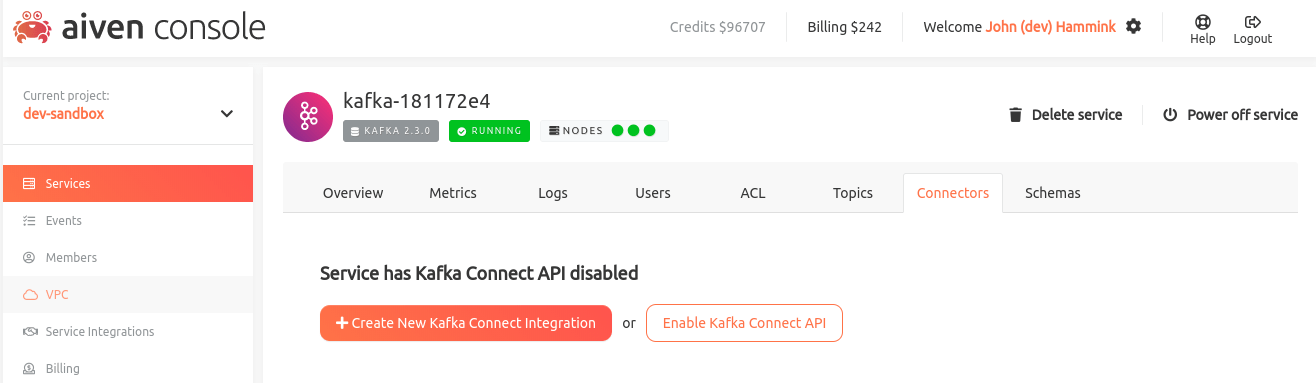 image illustrating aiven kafka connect as a service creation prompt