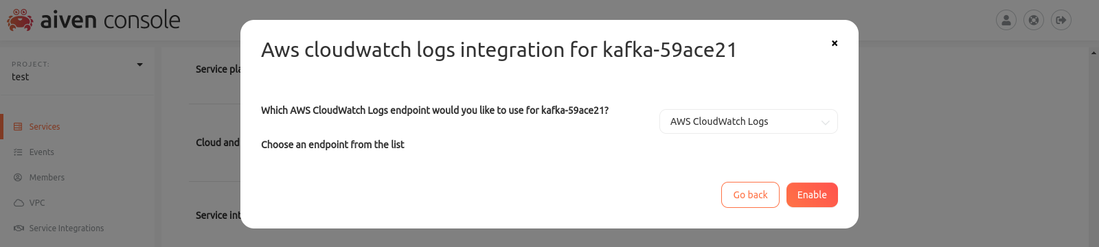 choose aws cloudwatch integration endpoint