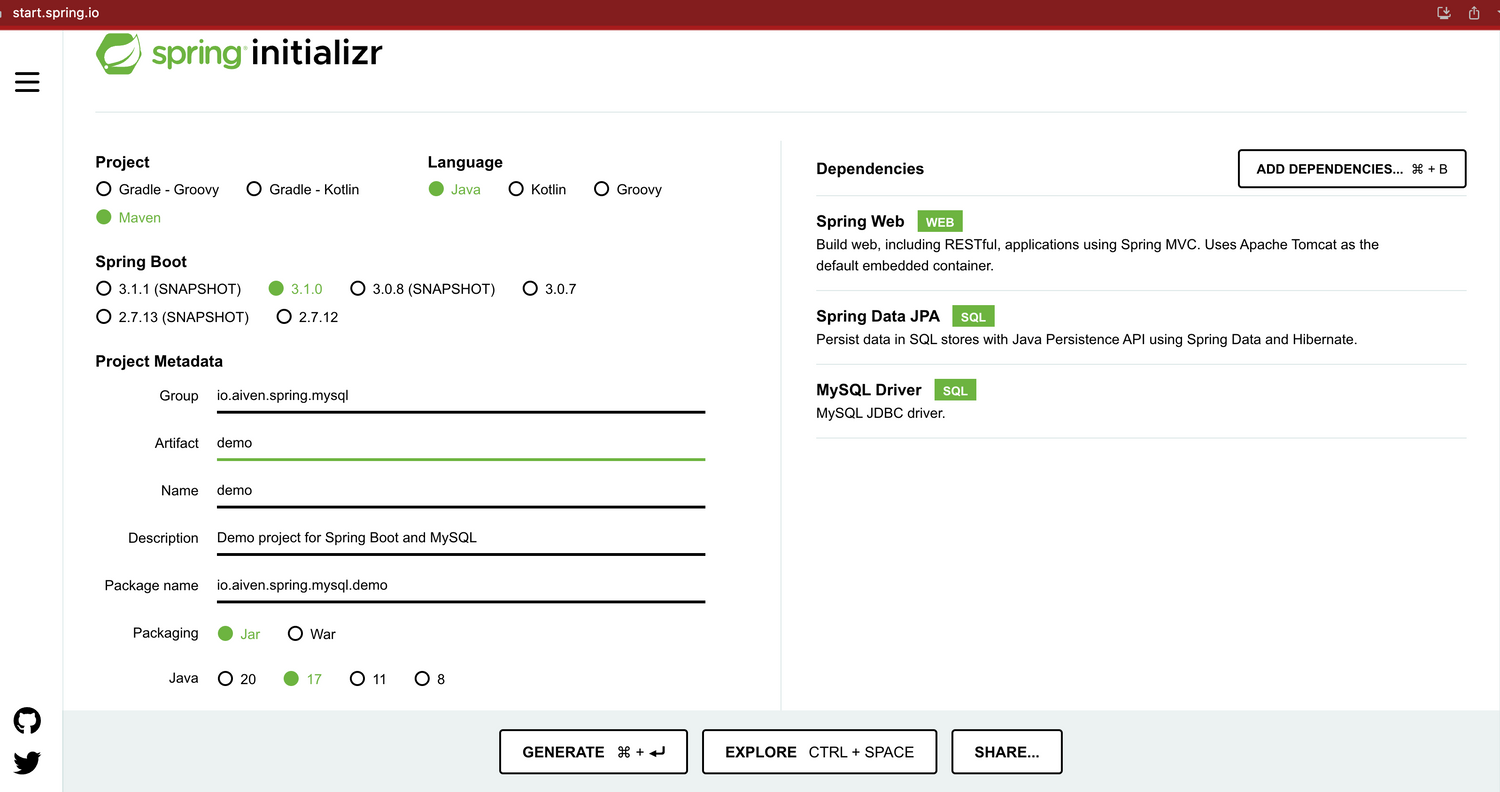 Create a Spring Boot application with a MySQL backend