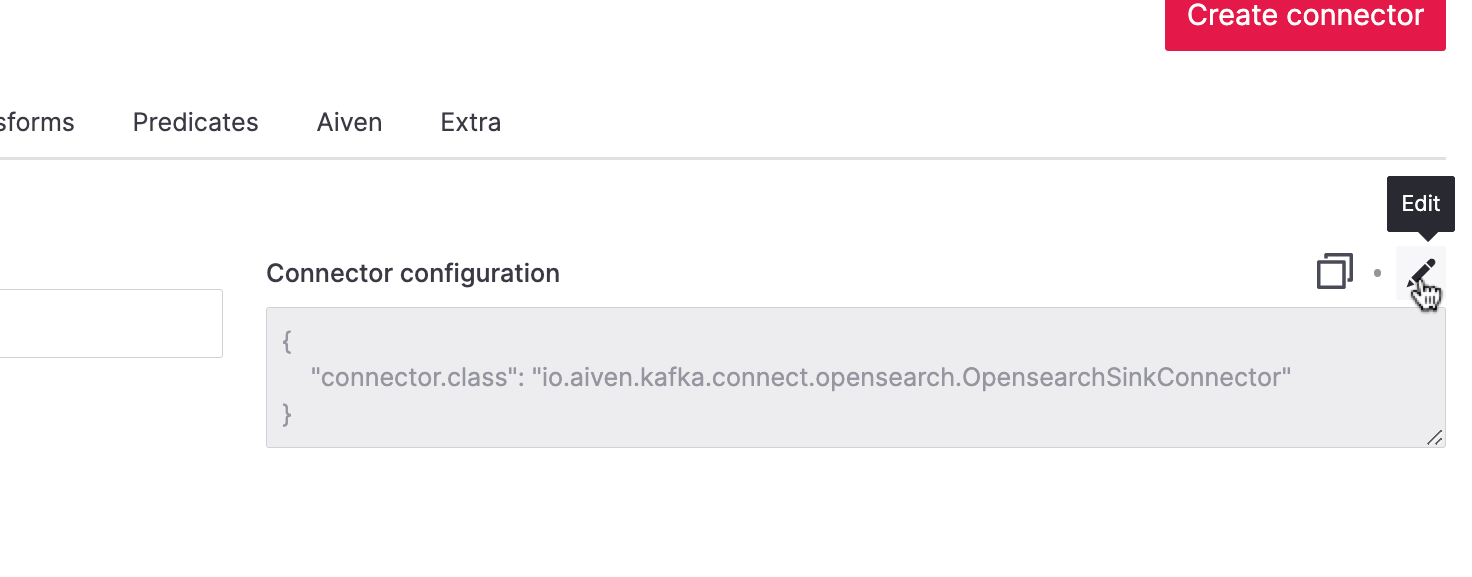 Screenshot showing location of the button to edit connector configuration