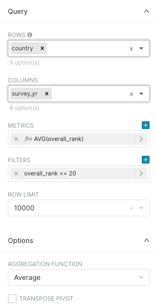 example of query panel with settings