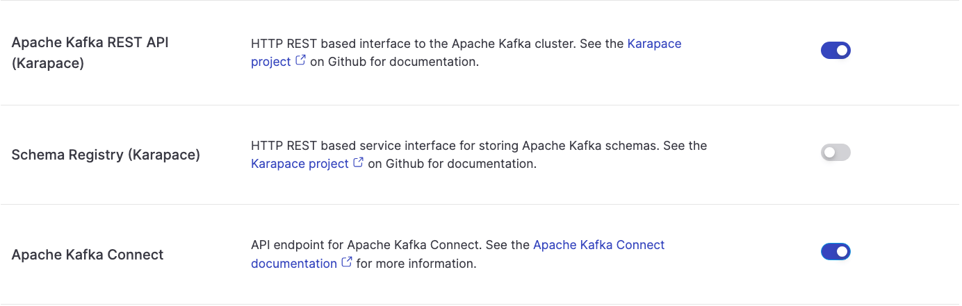 Apache Kafka REST APIs and Kafka Connect enabled