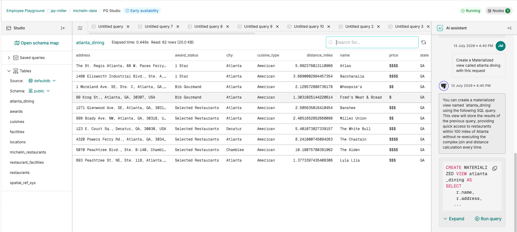 initial query for data