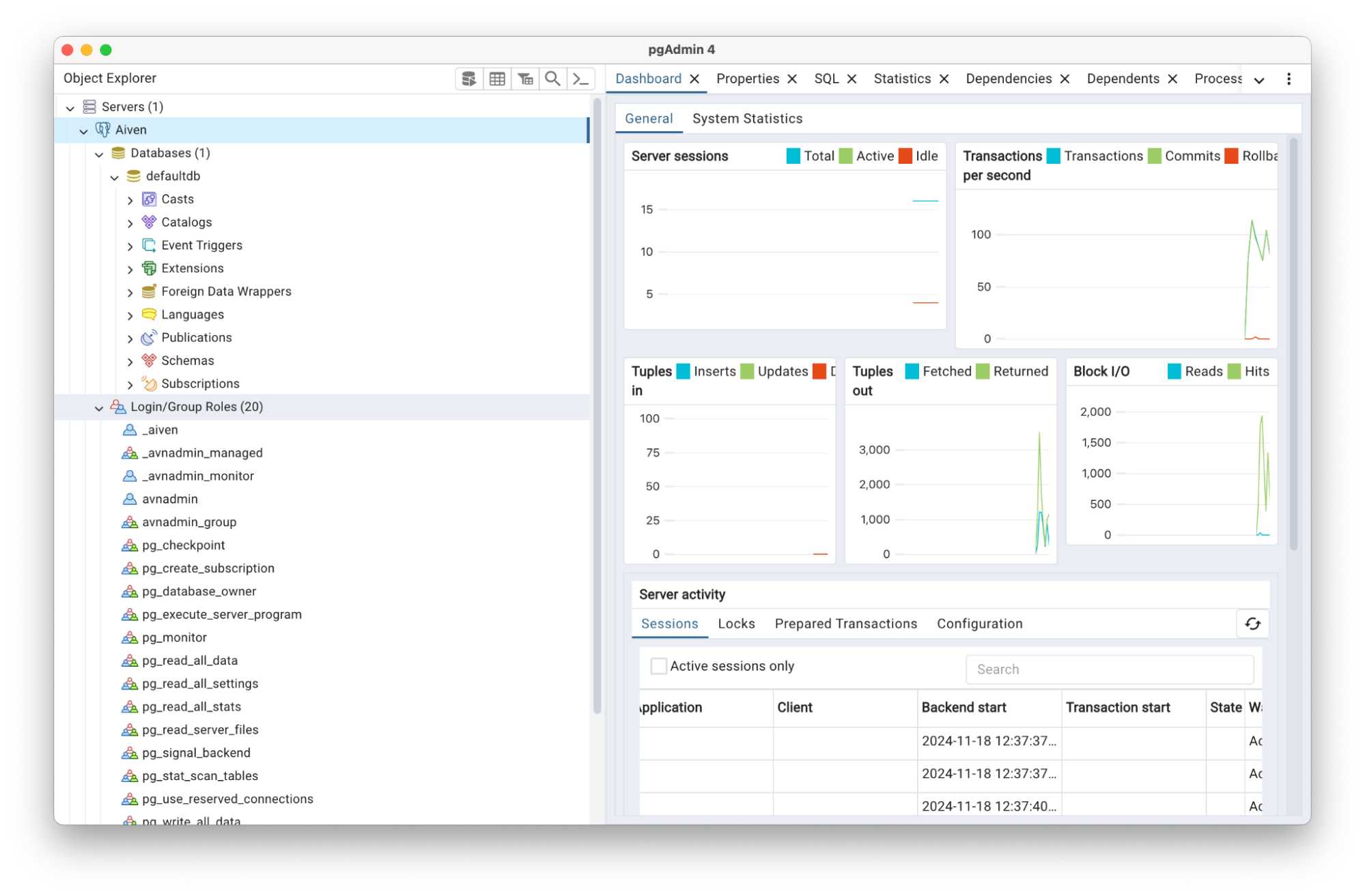 Screenshot of a pgAdmin window with the server tree expanded. Note the users table on the left hand pane.