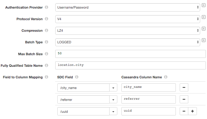 Defining Cassandra destination