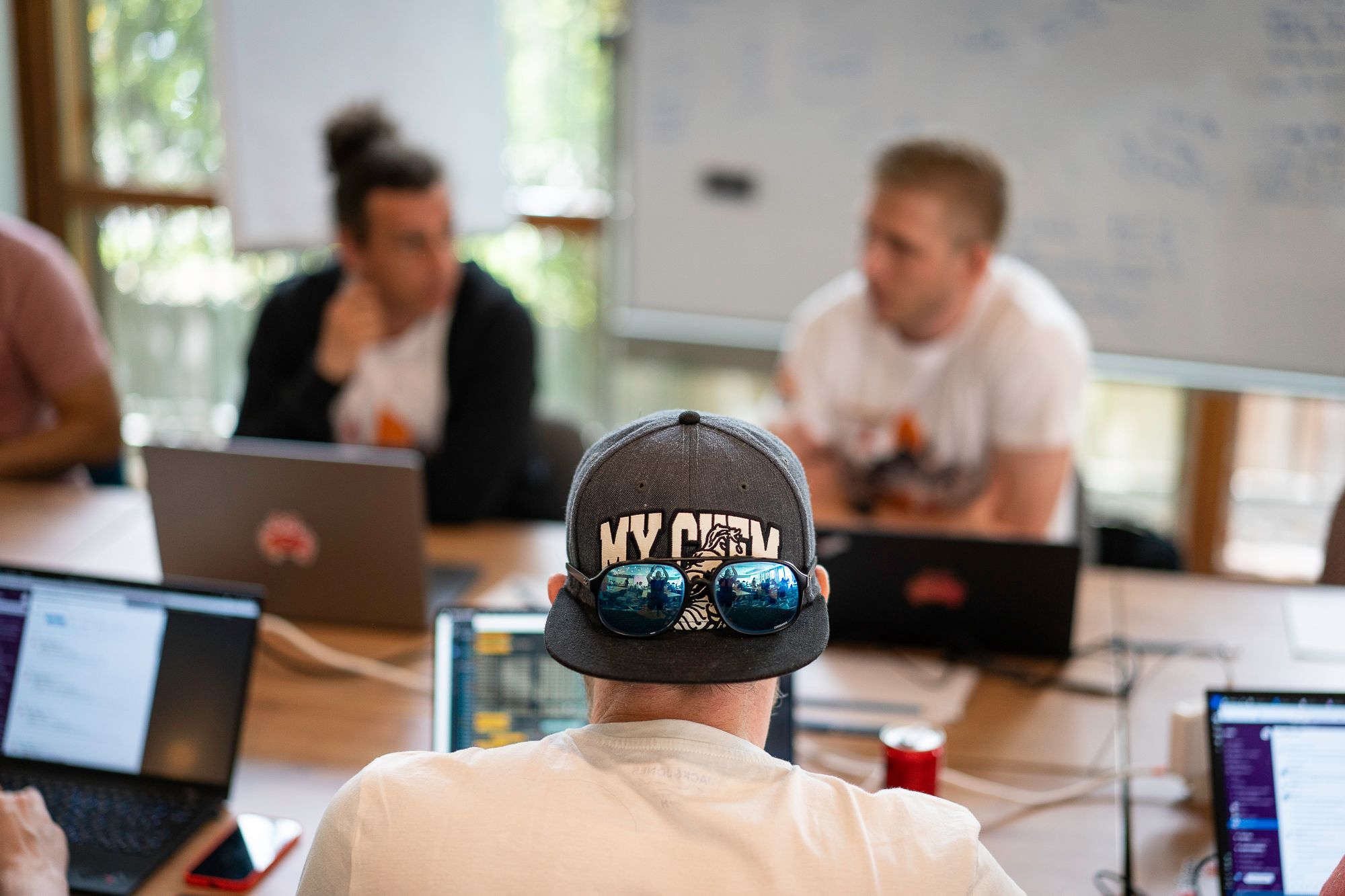Group working on projects at the hackathon
