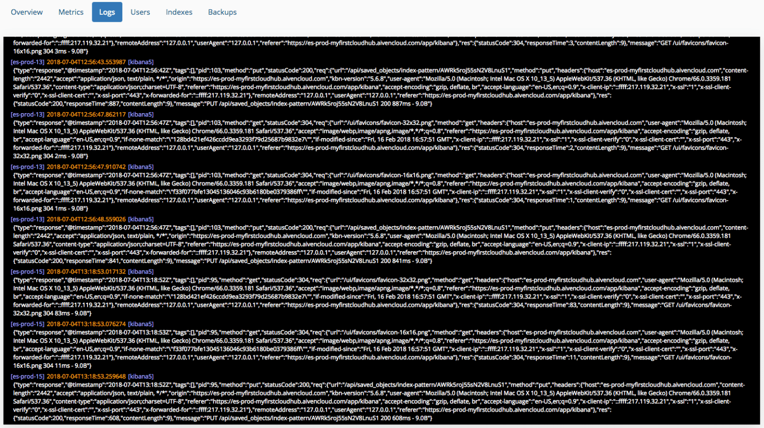 updated aiven console log