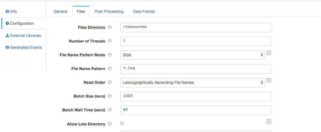 StreamSets Directory Origin with log files