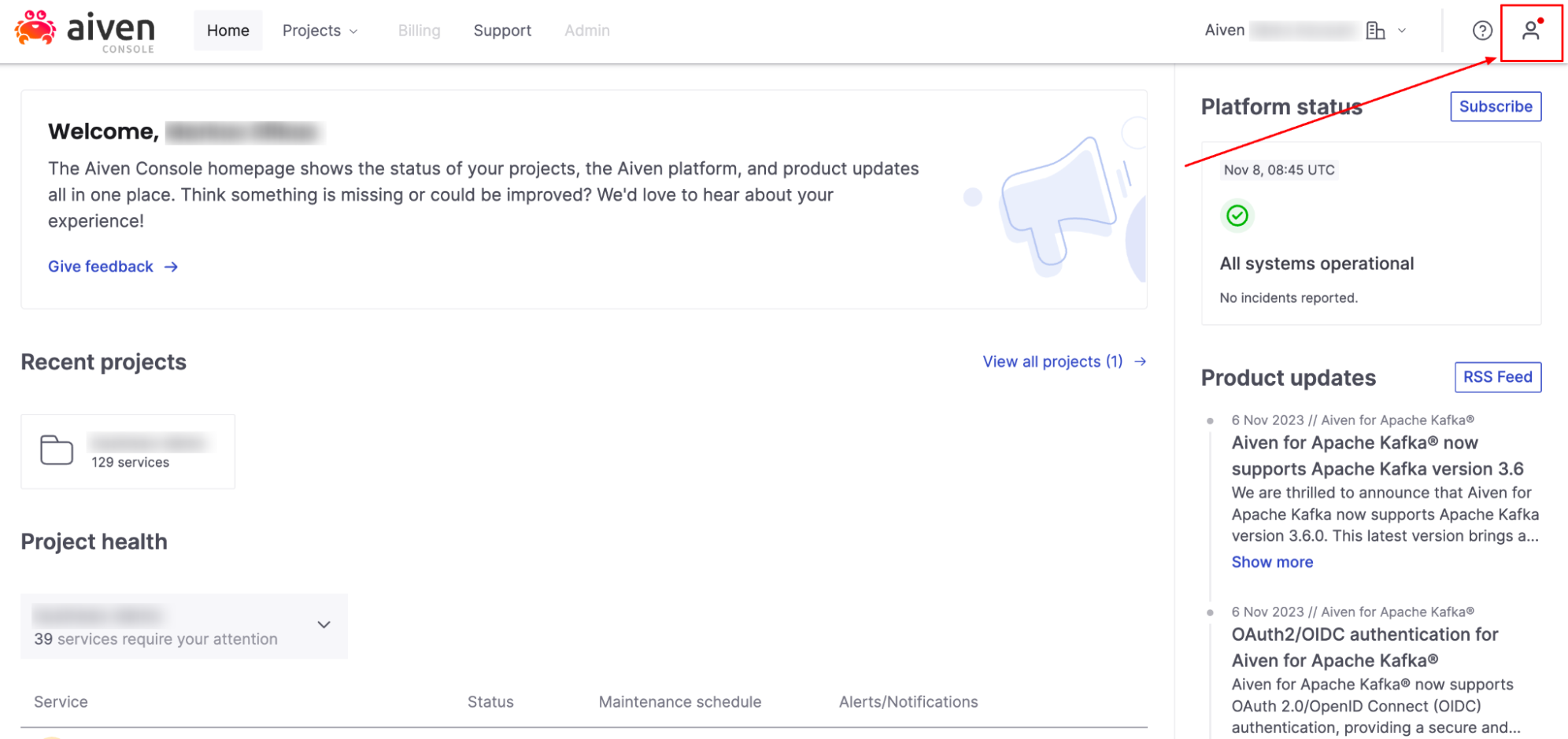 Access your ‘User Information’ from the top right-hand corner of the console