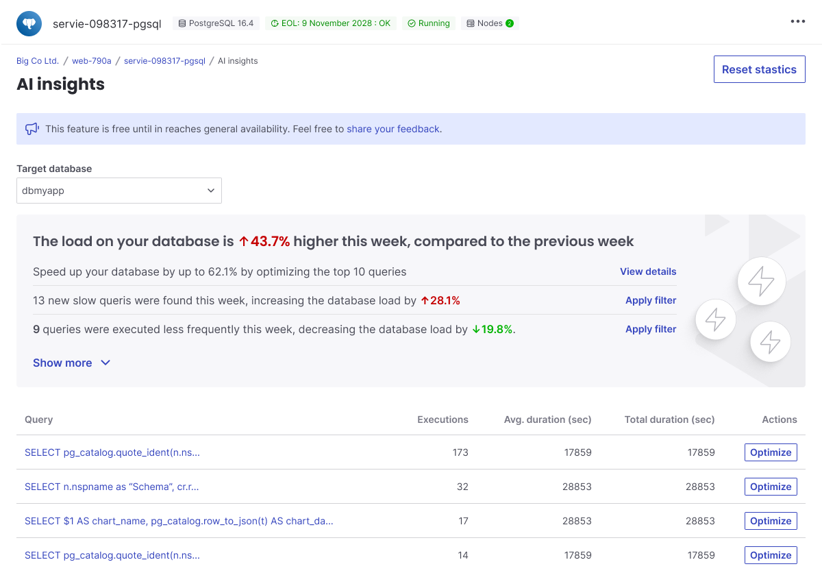 Screenshot of the AI Insights optimizer