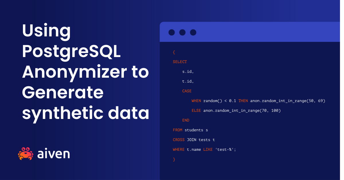 Title Card with a PostgreSQL Query showing PostgreSQL Anonymizer