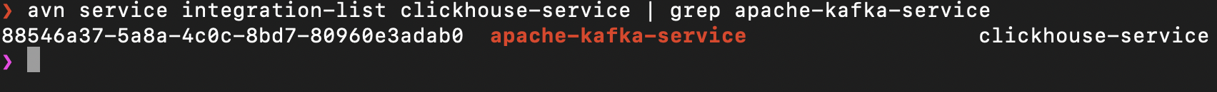 avn service integration-list terminal output