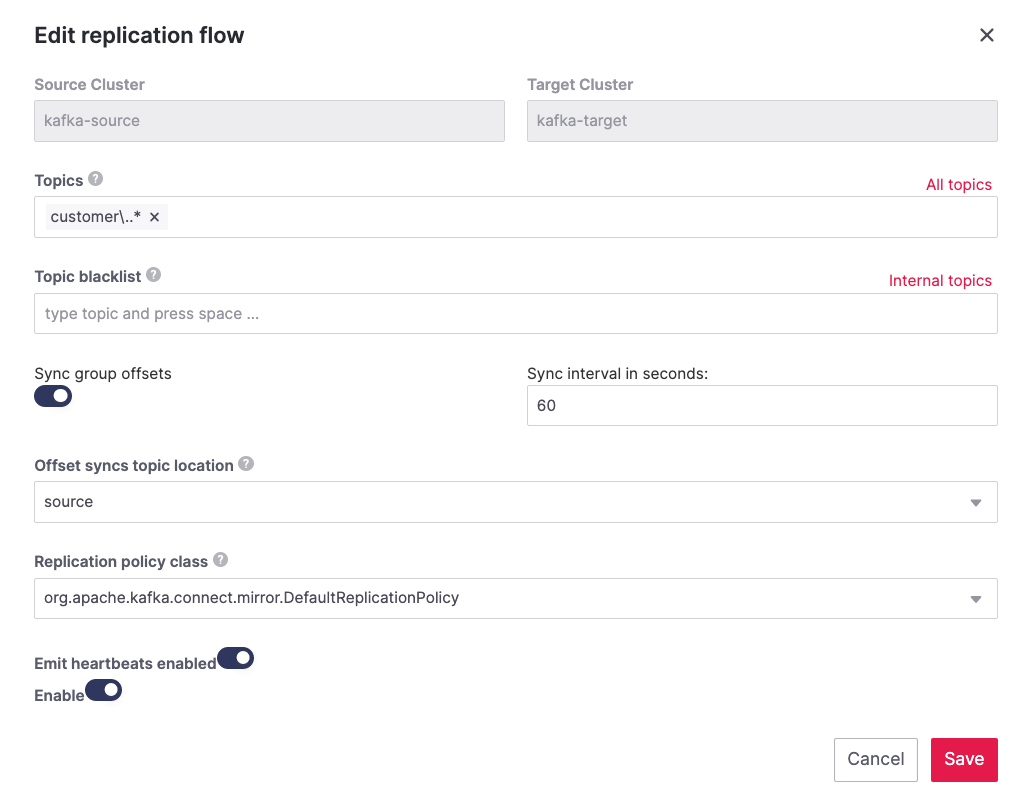 Aiven Console, replication flow details
