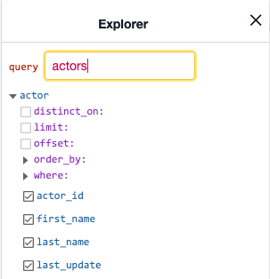 Explorer showing the actor table