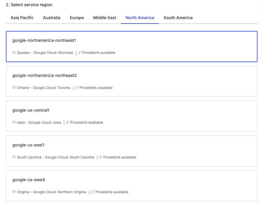 Select the Google Cloud region