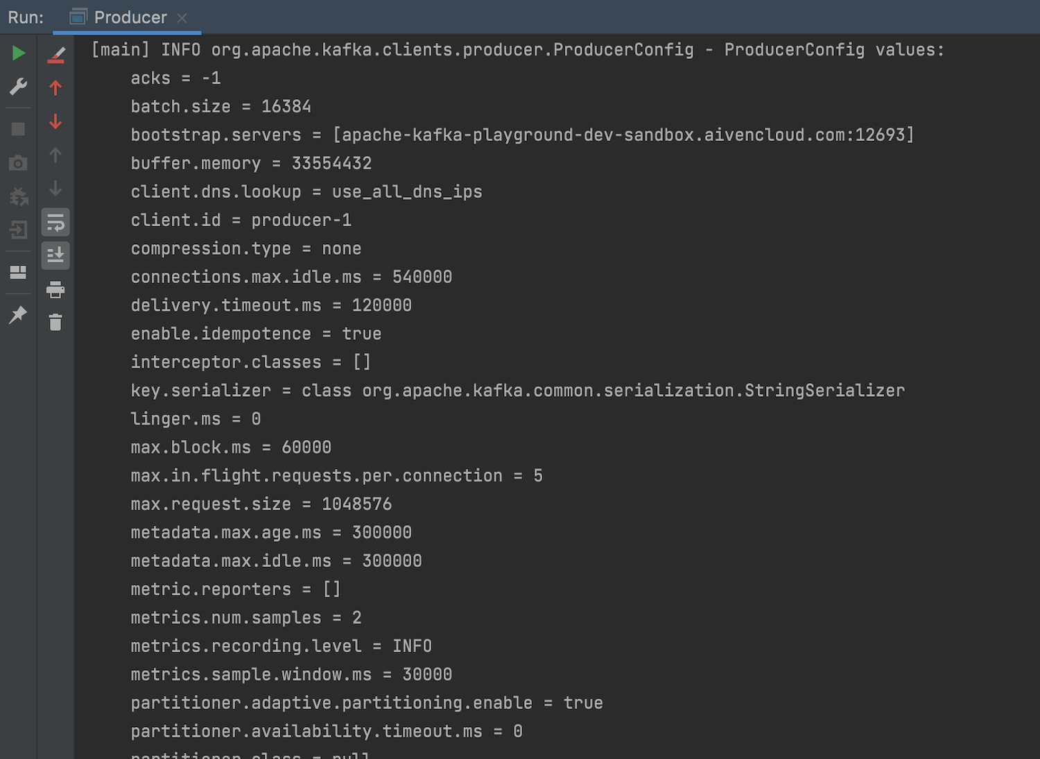 Establishing a connection with the Kafka server