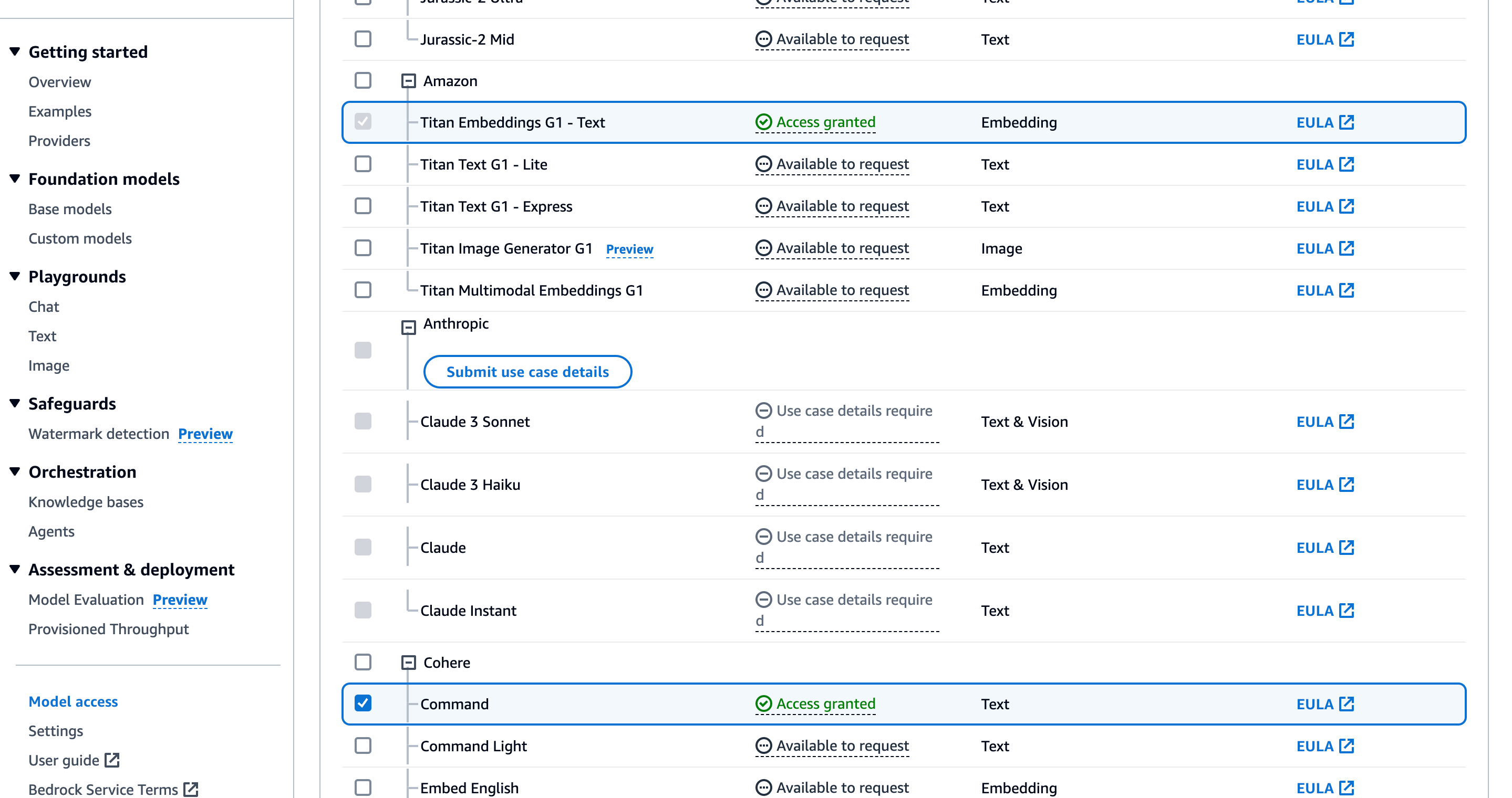 Manage model access in Amazon Bedrock