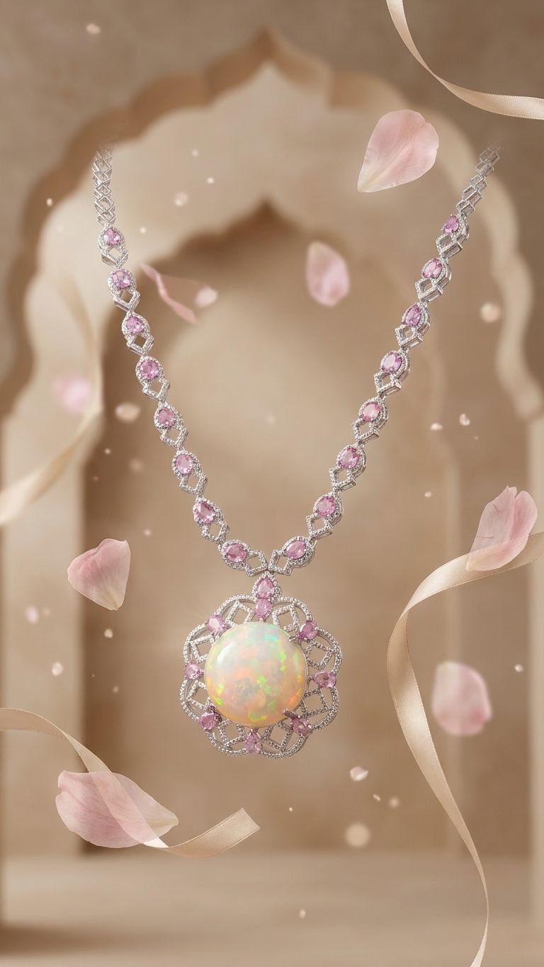 Opal Pink Sapphire Necklace view 4 — Necklaces in 92.5 Sterling Silver