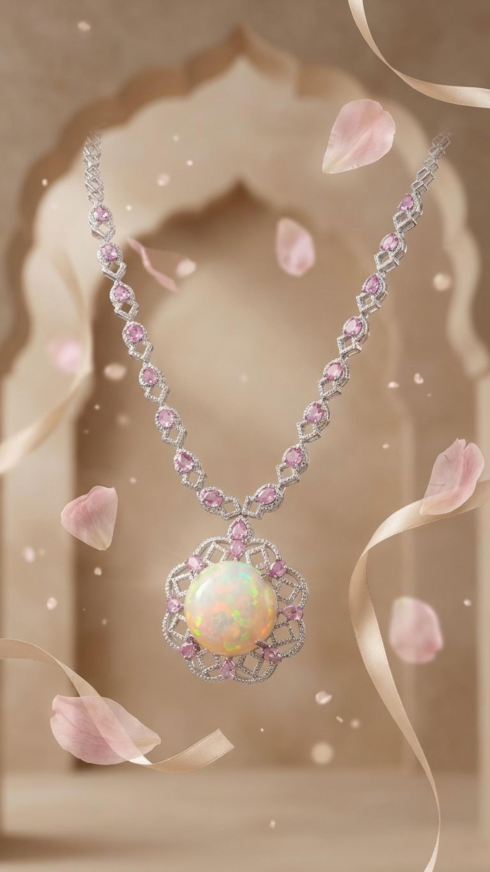 Opal Pink Sapphire Necklace view 4 — Necklaces in 92.5 Sterling Silver