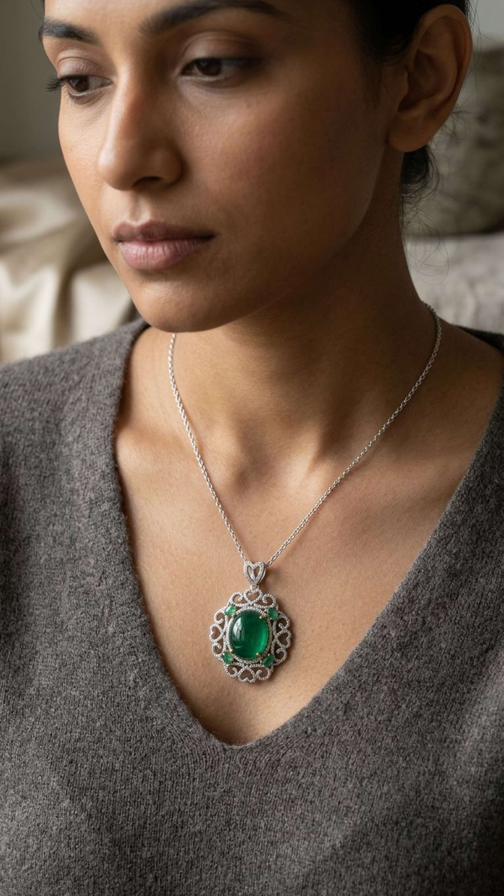 Emerald Pendant in 92.5 sterling silver by Surya Jewellers Jaipur