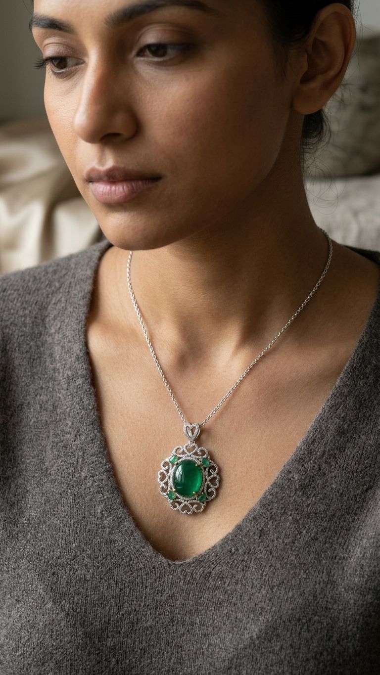 Emerald Pendant in 92.5 sterling silver by Surya Jewellers Jaipur