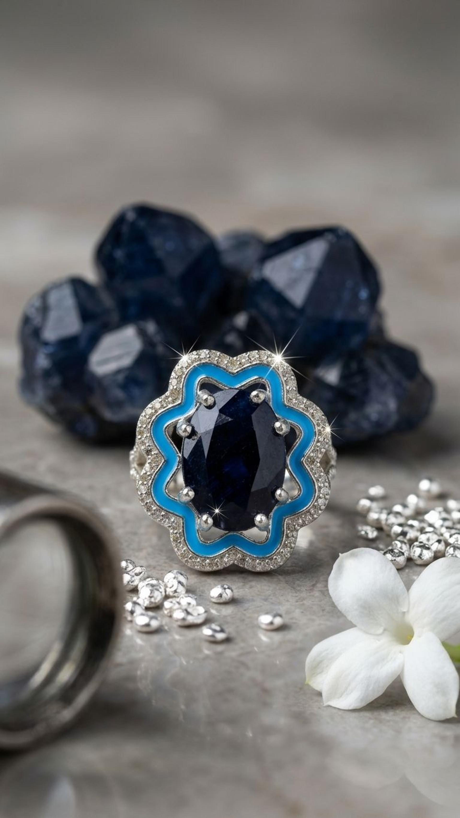 Blue Sapphire Ring view 3 — Rings in 92.5 Sterling Silver