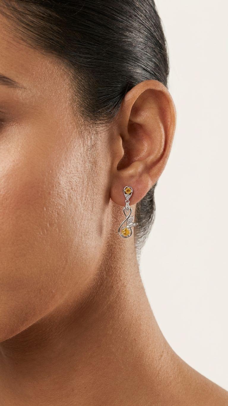 Yellow Sapphire Yellow Sapphire Earrings in 92.5 Sterling Silver — Surya Jewellers Jaipur