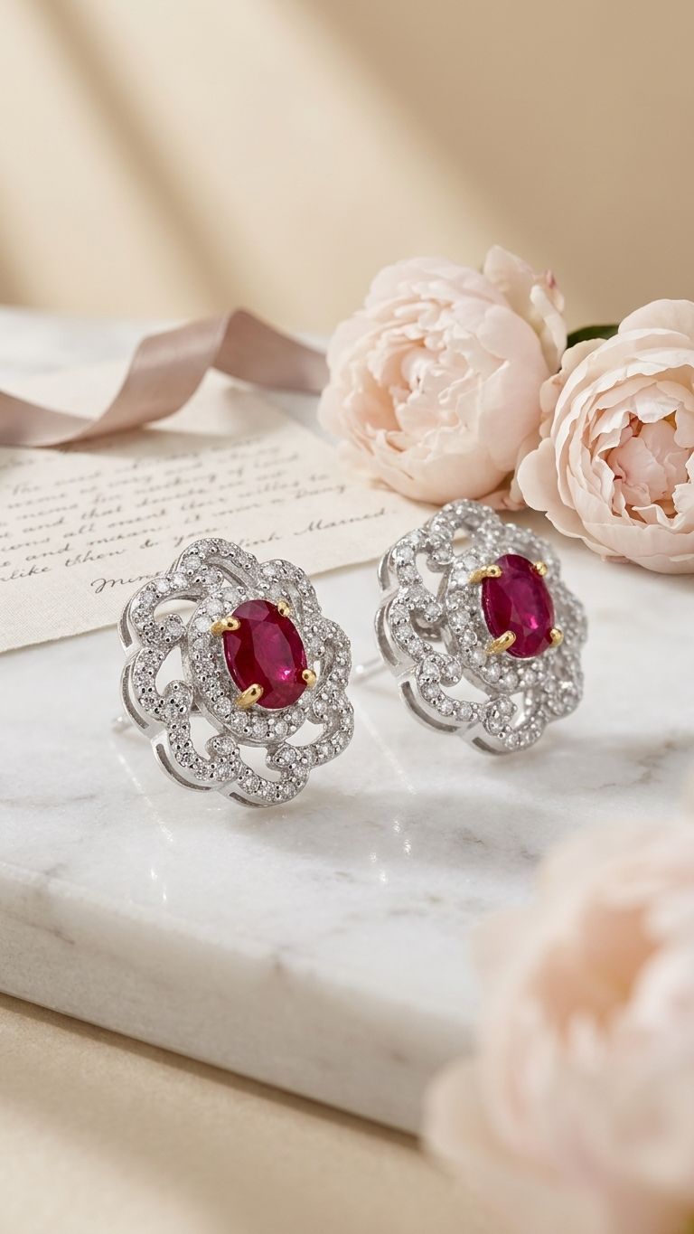 Natural Ruby Stud view 3 — Studs in 92.5 Sterling Silver