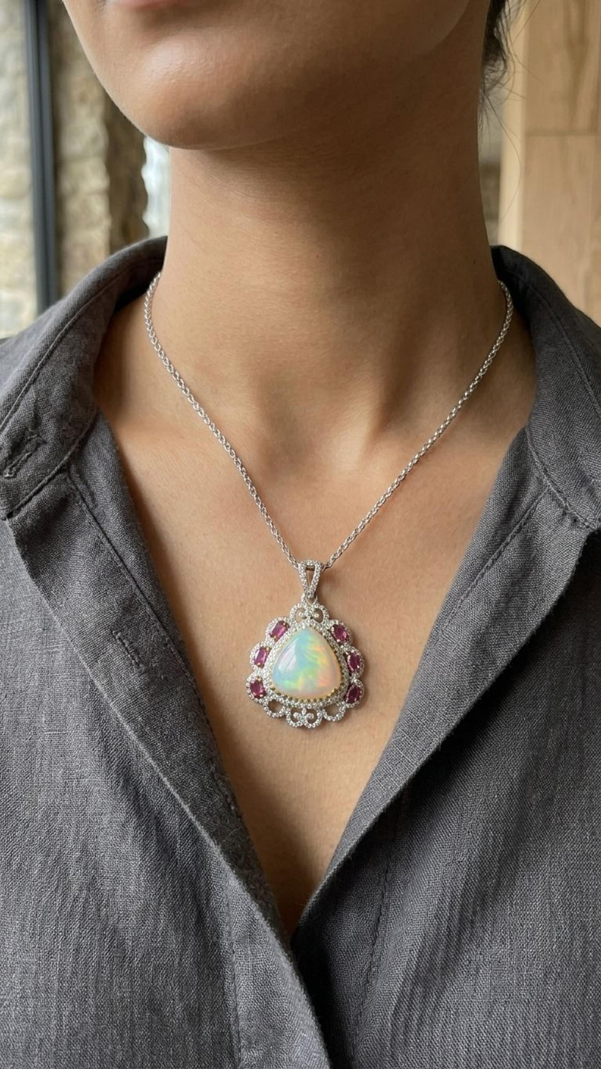 Ruby Lite White Opal Pendant view 2 — Pendants in 92.5 Sterling Silver