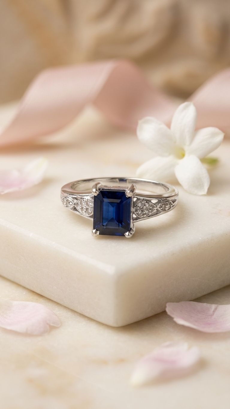Blue Sapphire Ring view 2 — Rings in 92.5 Sterling Silver