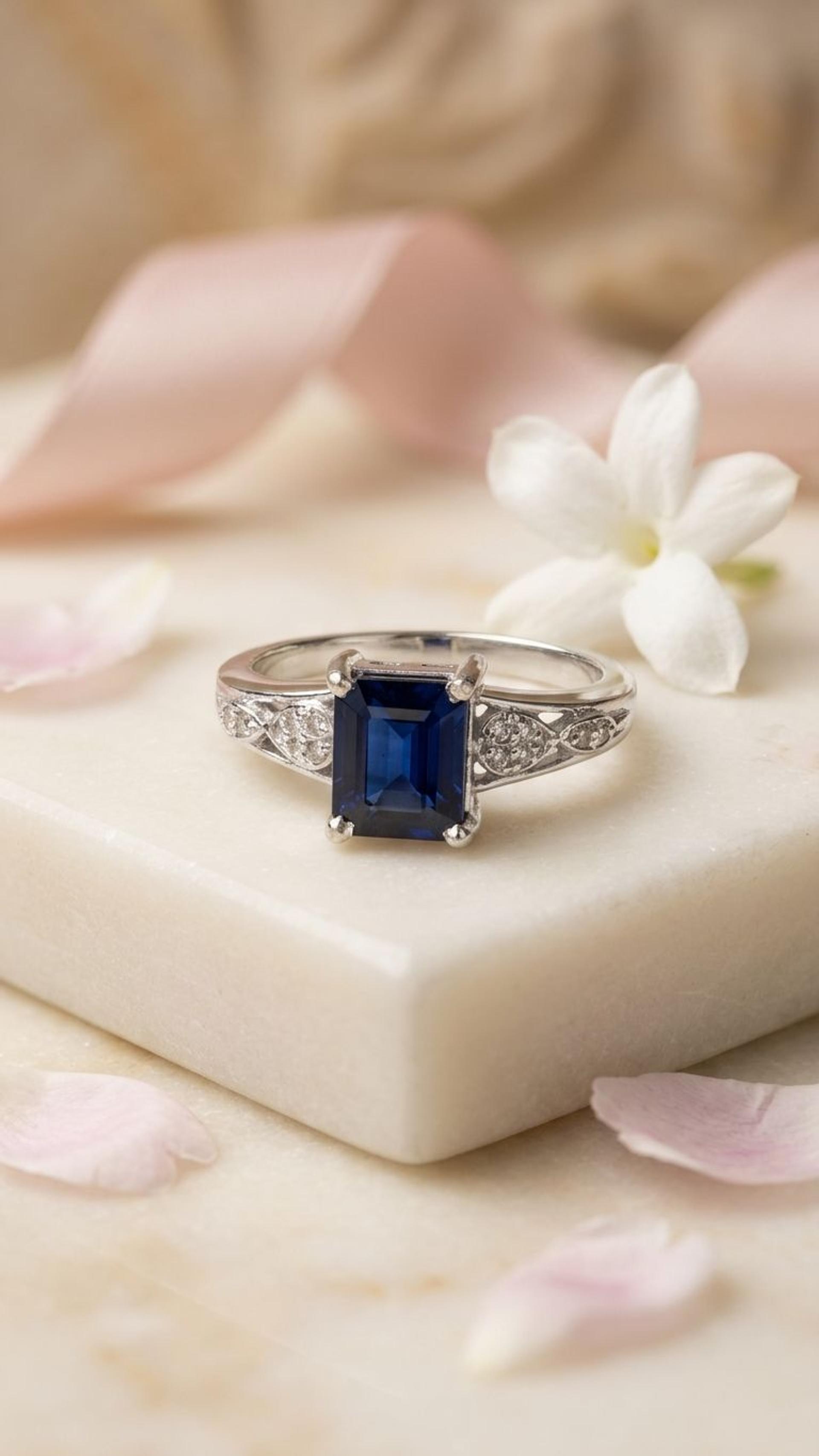 Blue Sapphire Ring view 2 — Rings in 92.5 Sterling Silver