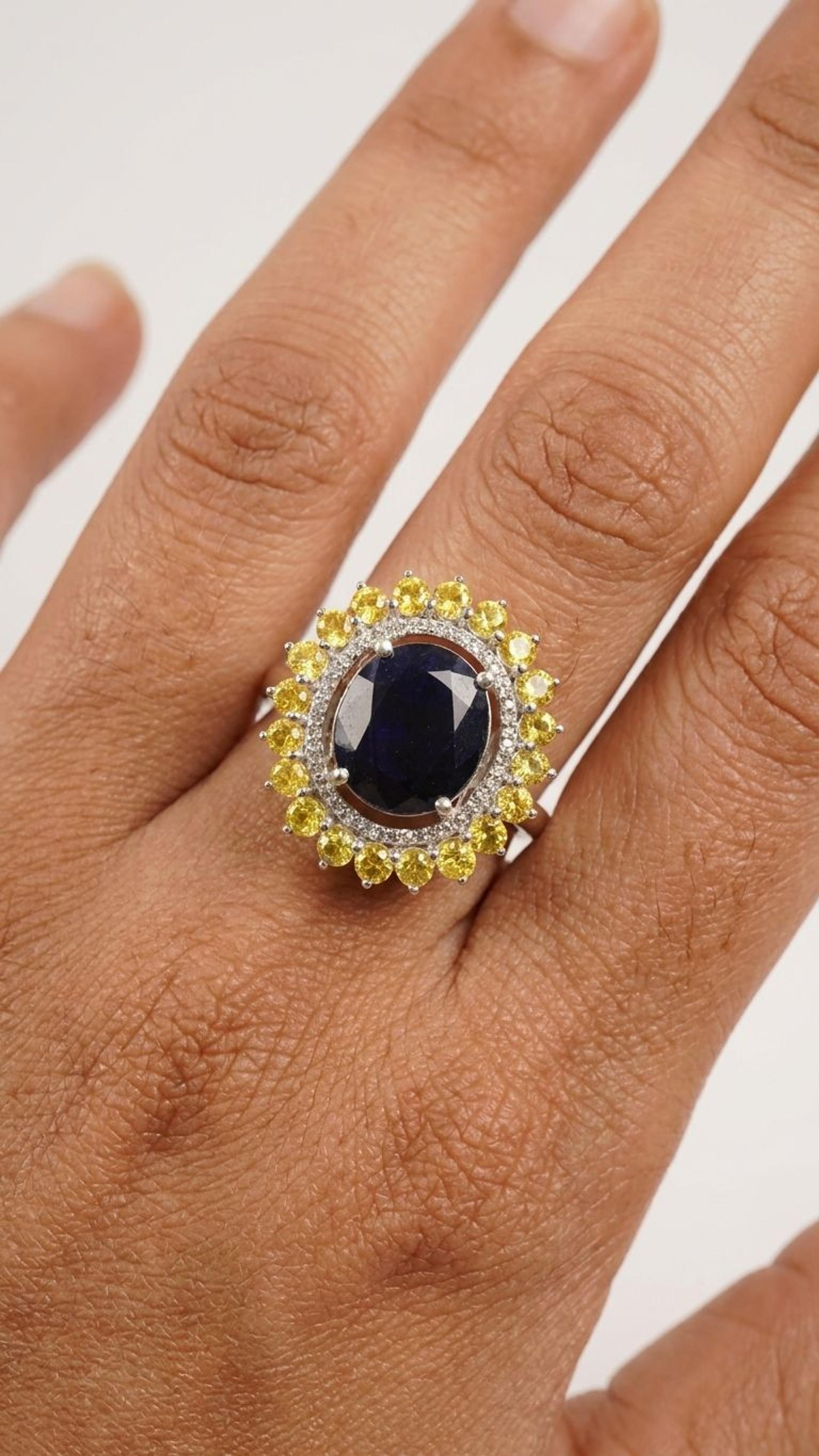 Blue Sapphire Yellow Sapphire Ring view 2 — Rings in 92.5 Sterling Silver