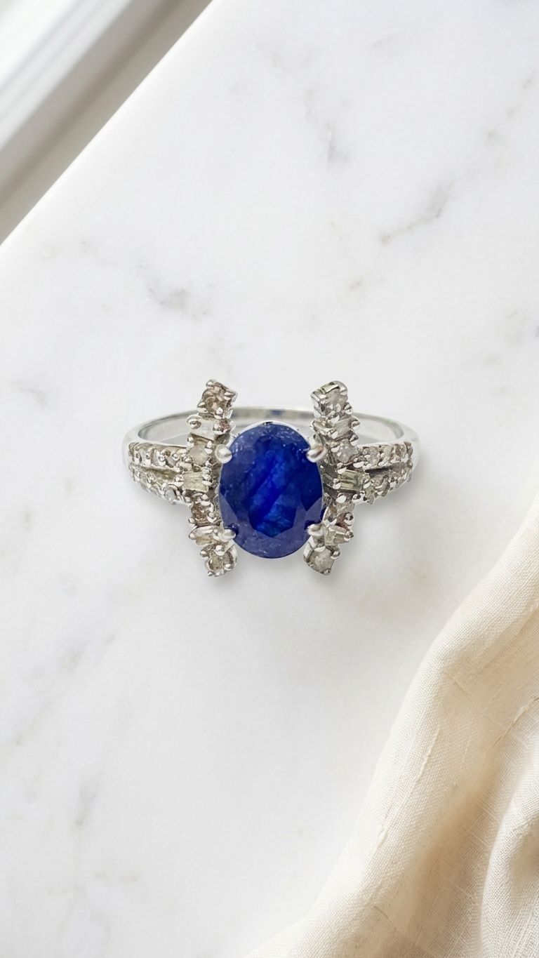 Blue Sapphire Ring view 4 — Rings in 92.5 Sterling Silver
