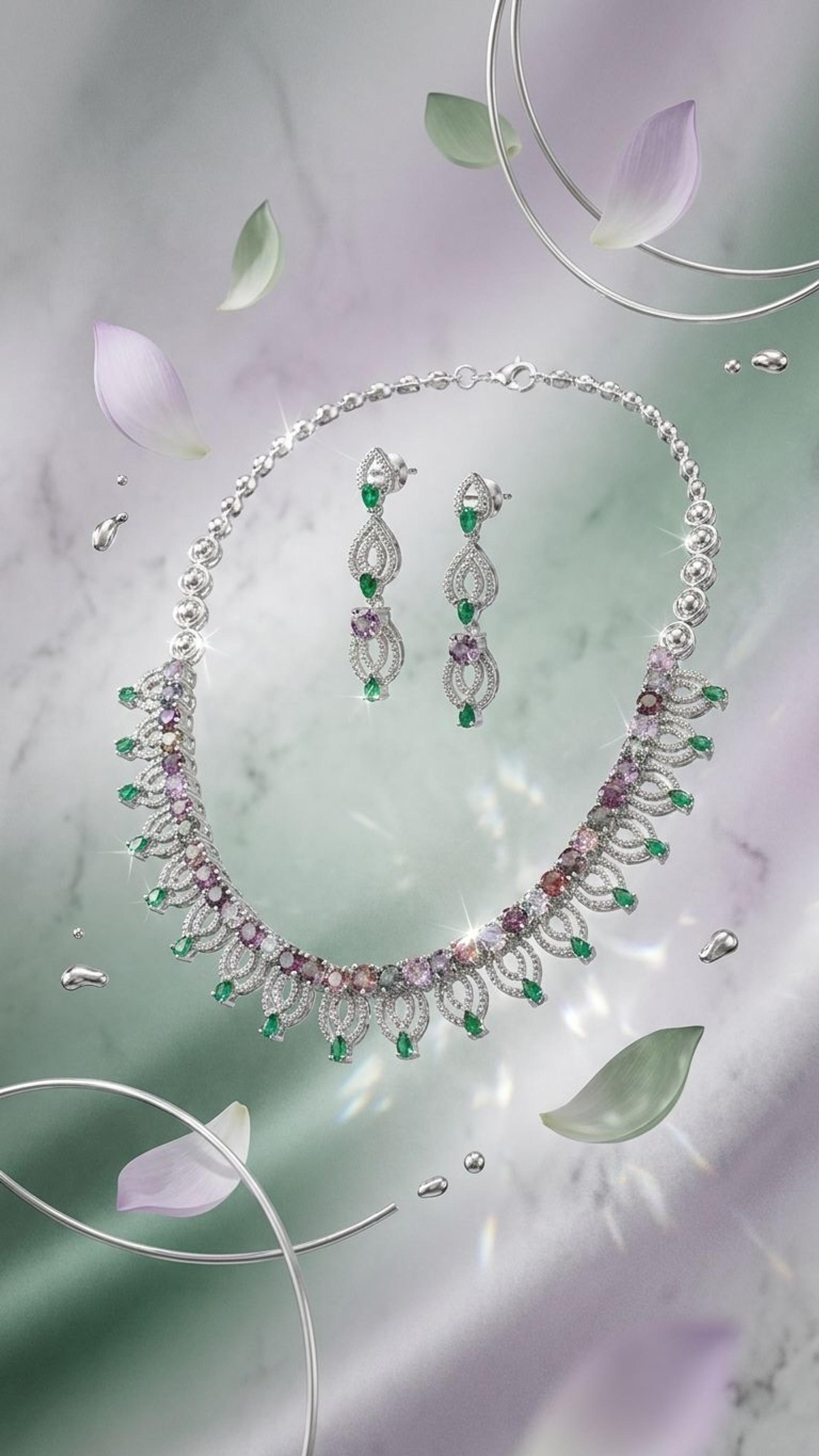 Emerald Pink Spinal Necklace view 3 — Necklaces in 92.5 Sterling Silver