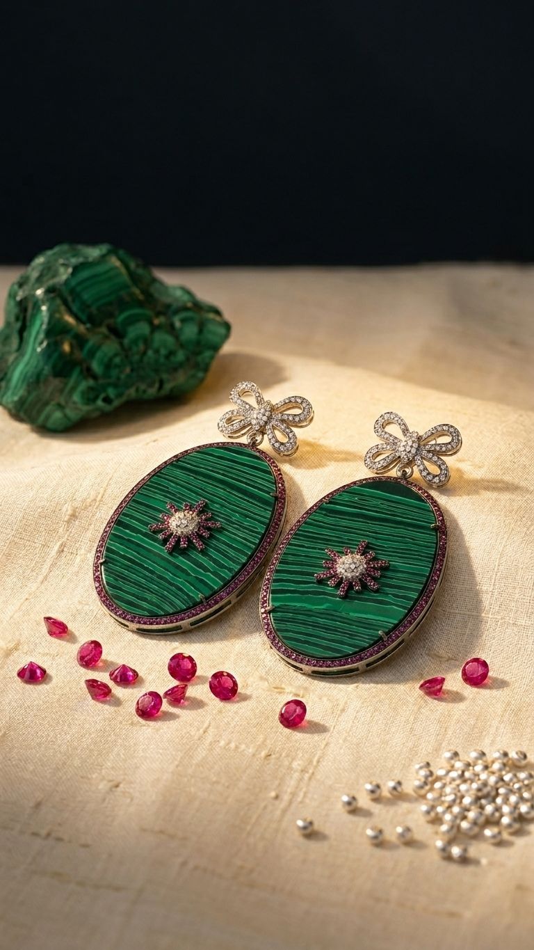 Ruby S Malachite Earrings view 4 — Earrings in 92.5 Sterling Silver