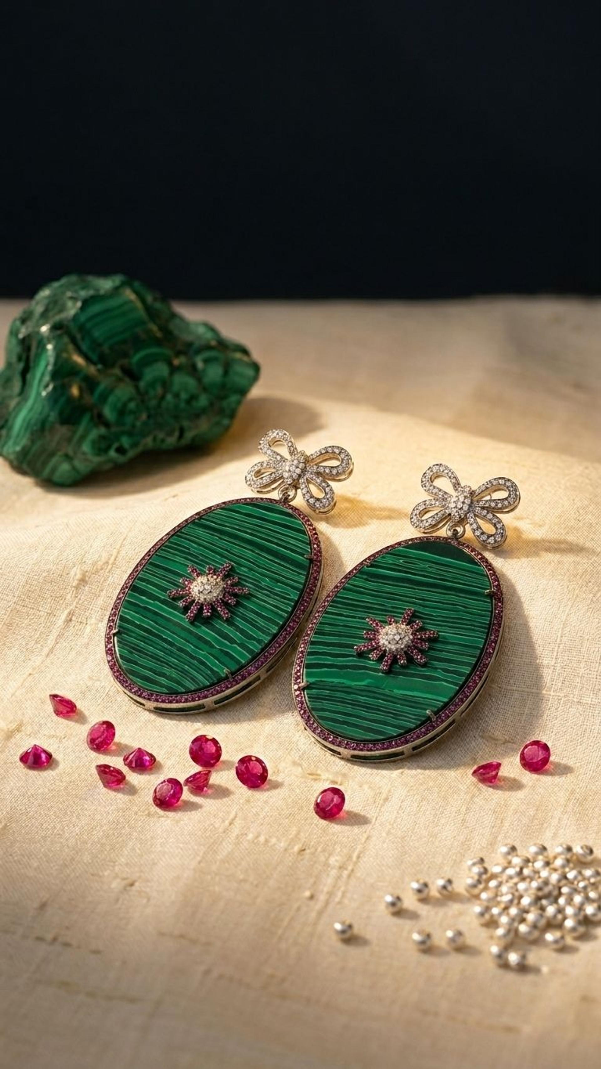Ruby S Malachite Earrings view 4 — Earrings in 92.5 Sterling Silver