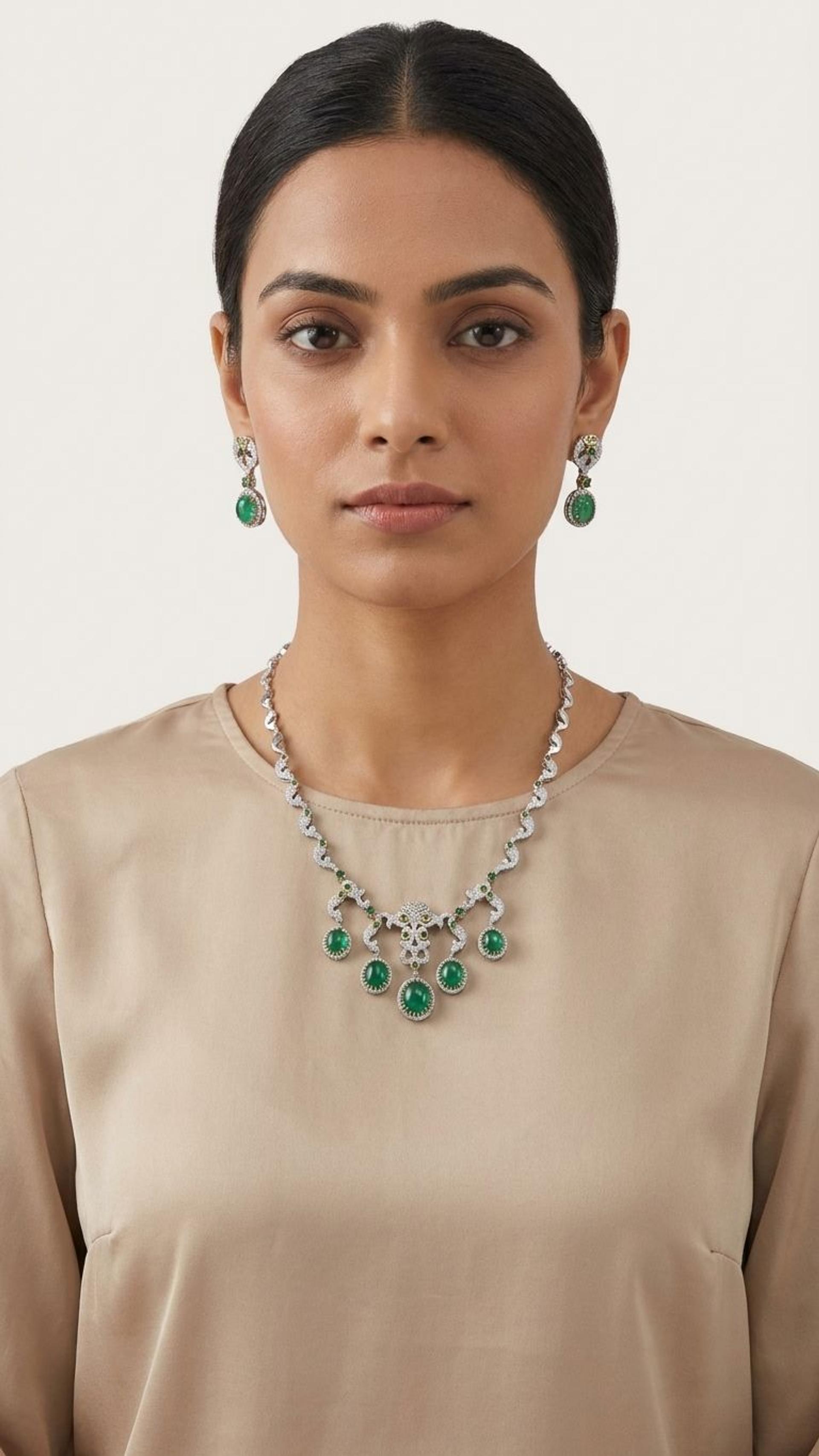 Emerald Necklace view 2 — Necklaces in 92.5 Sterling Silver