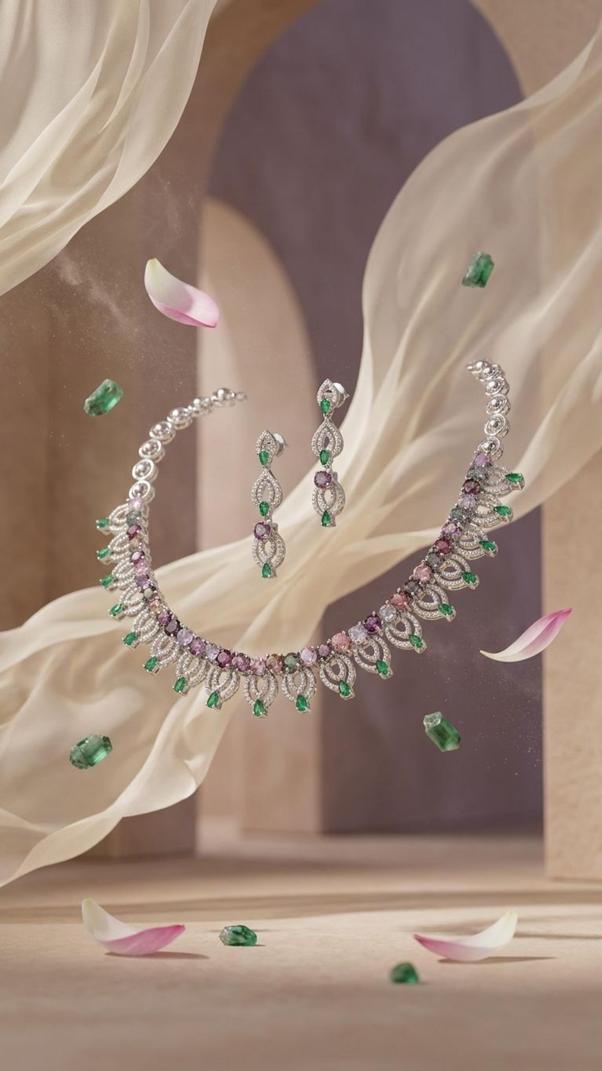 Emerald Pink Spinal Necklace view 4 — Necklaces in 92.5 Sterling Silver