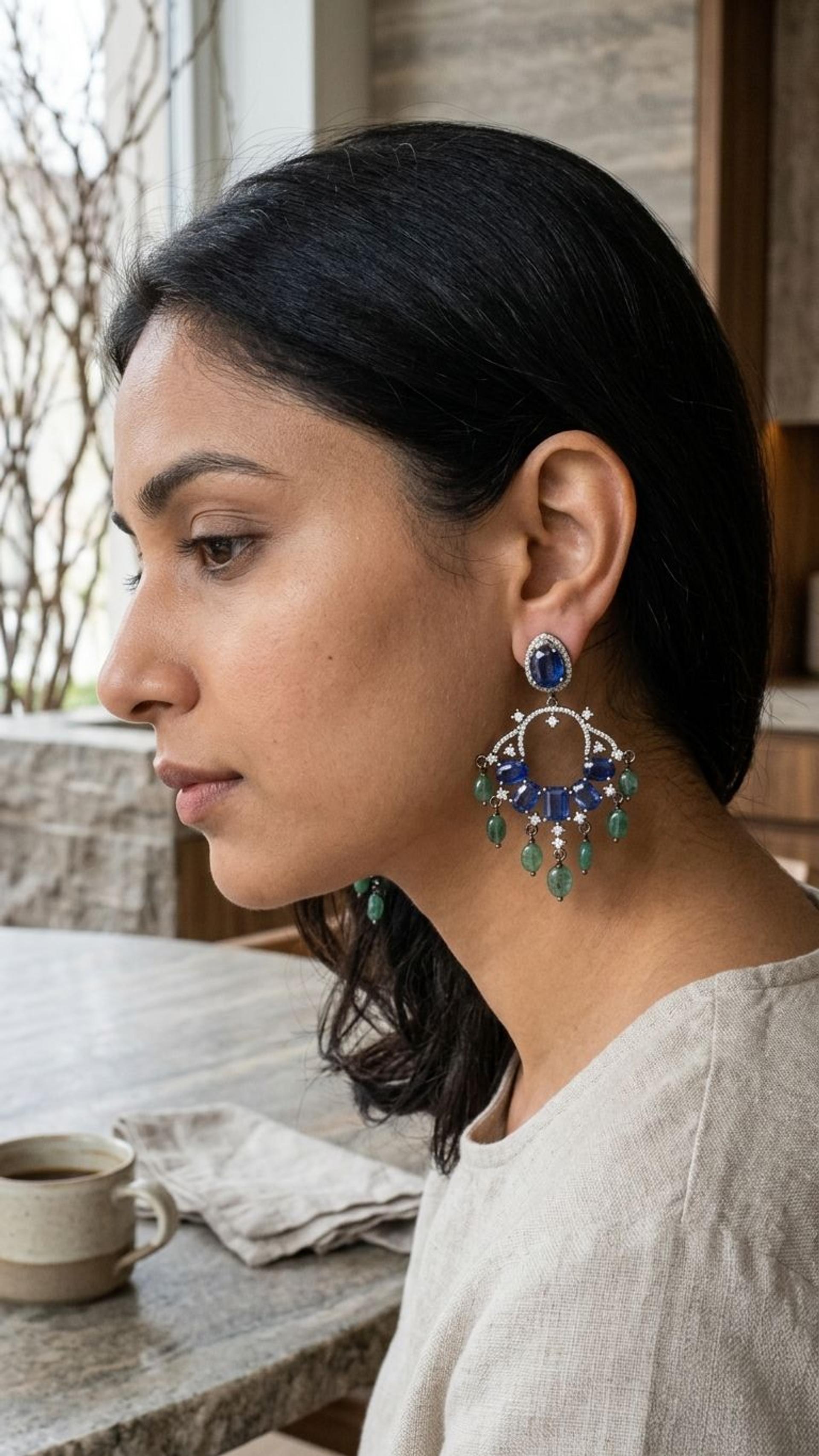 Emerald Kyanite Earrings view 4 — Earrings in 92.5 Sterling Silver