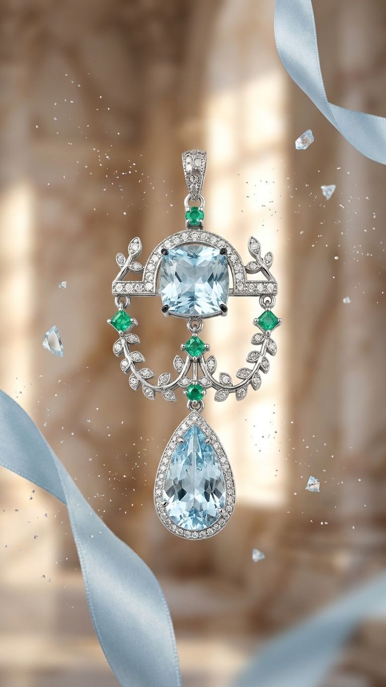 Aquamarine Emerald Pendant view 3 — Pendants in 92.5 Sterling Silver