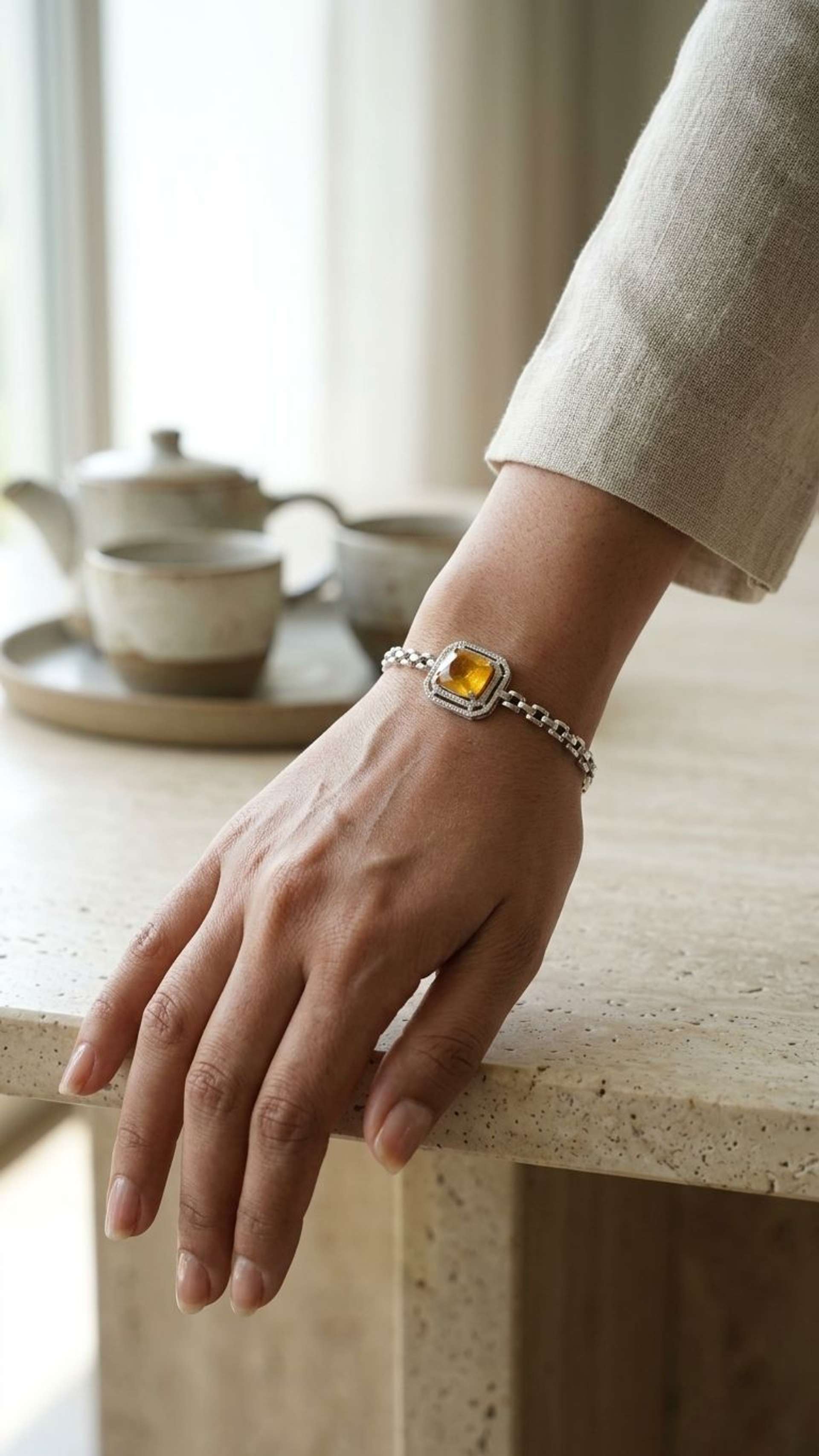 Yellow Sapphire Bracelet in 92.5 sterling silver by Surya Jewellers Jaipur