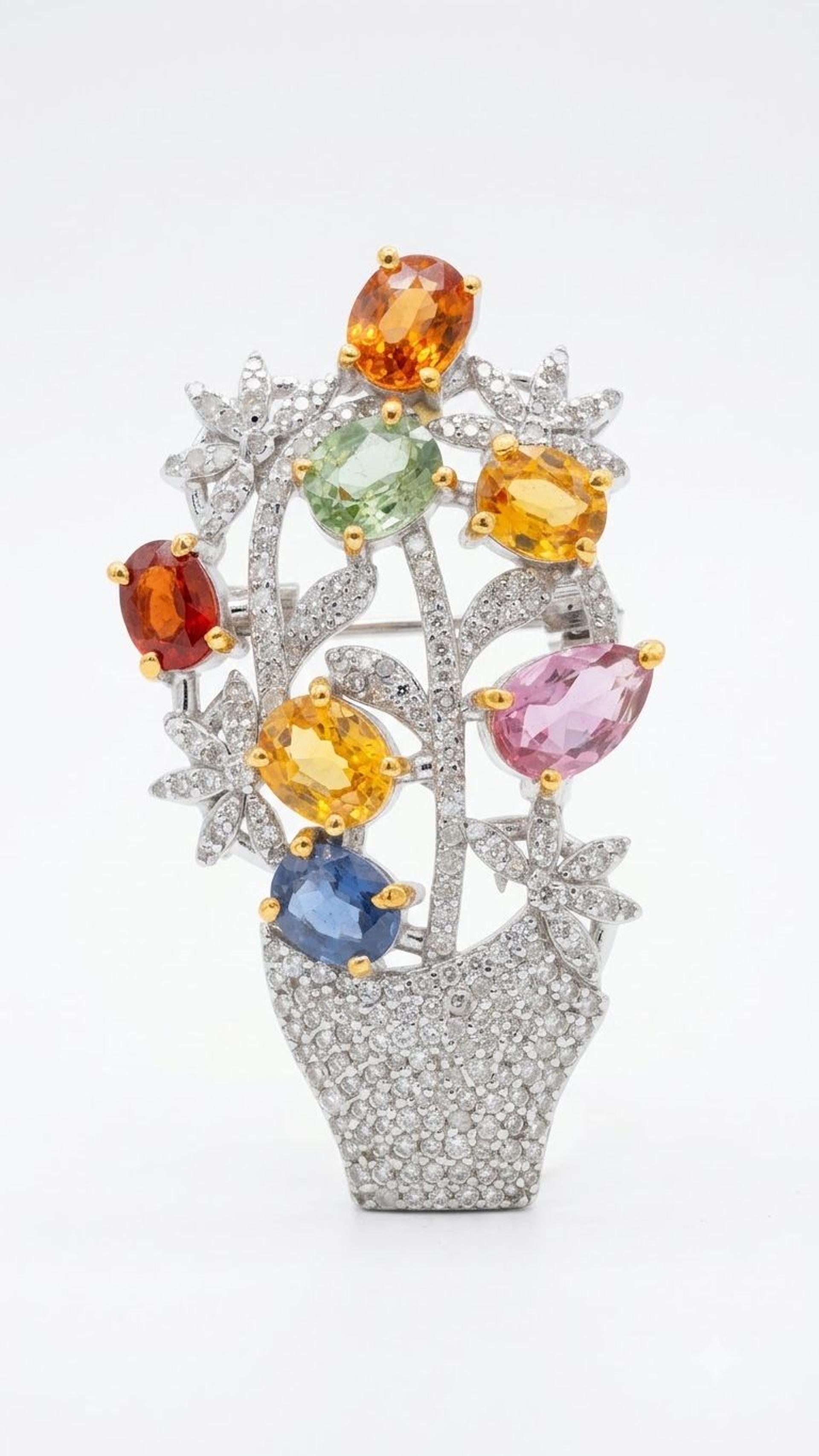 Multi Sapphire Brooche view 2 — Brooches in 92.5 Sterling Silver