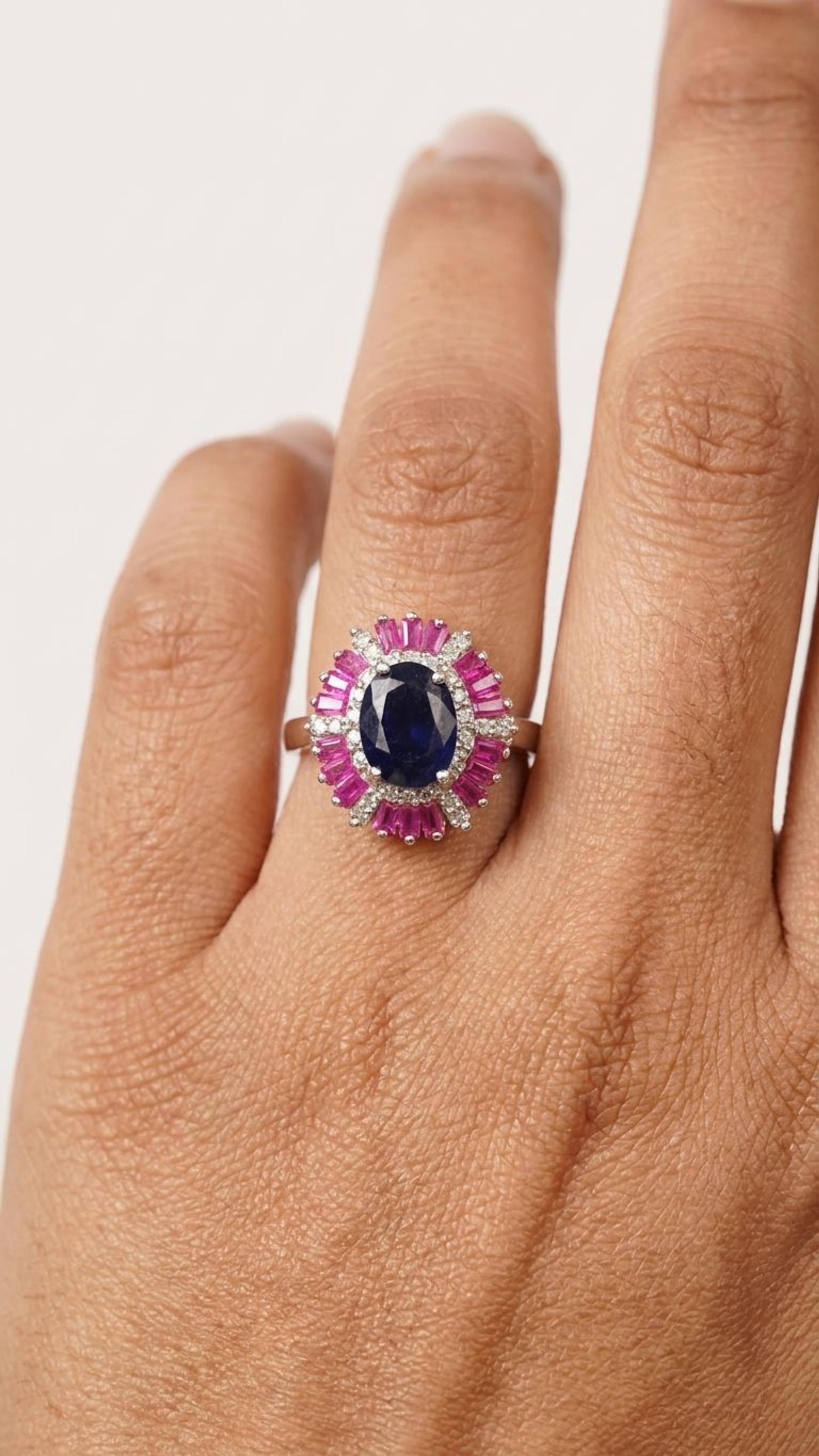 Blue Sapphire Blue Sapphire Ruby Ring in 92.5 Sterling Silver — Surya Jewellers Jaipur
