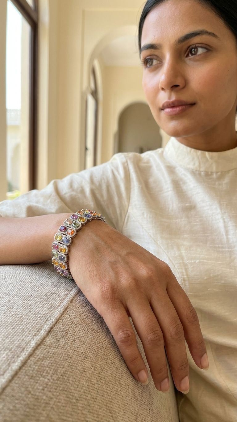 Multi sapphire Bracelet view 4 — Bracelets in 92.5 Sterling Silver