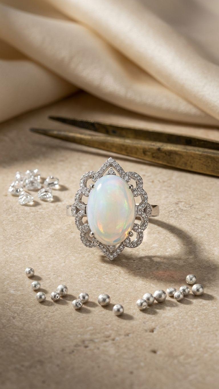 White opal White Opal Ring in 92.5 Sterling Silver — Surya Jewellers Jaipur